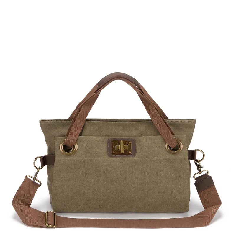 Sac porté épaule en cuir et toile TOBAGO M Vert olive