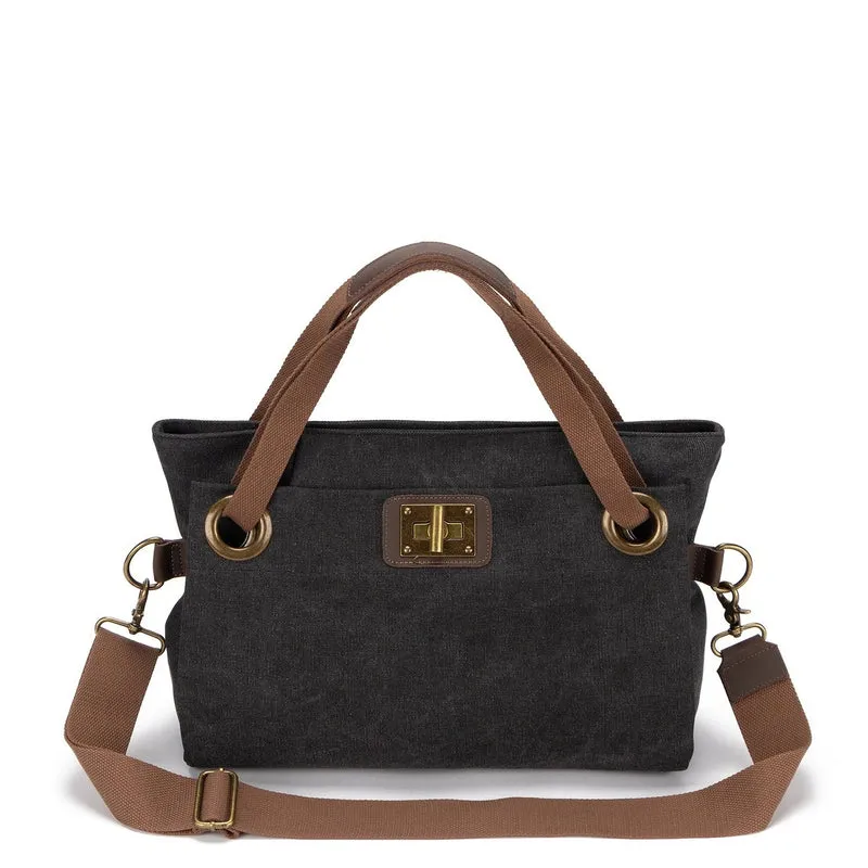 Sac porté épaule en cuir et toile TOBAGO M Noir