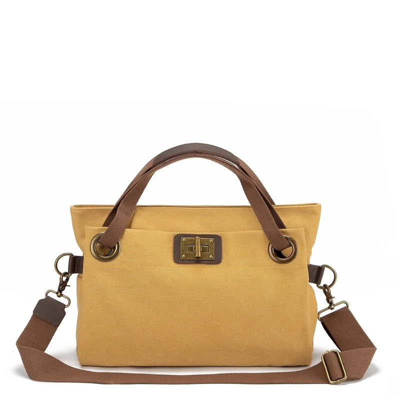 Sac porté épaule en cuir et toile TOBAGO M Jaune