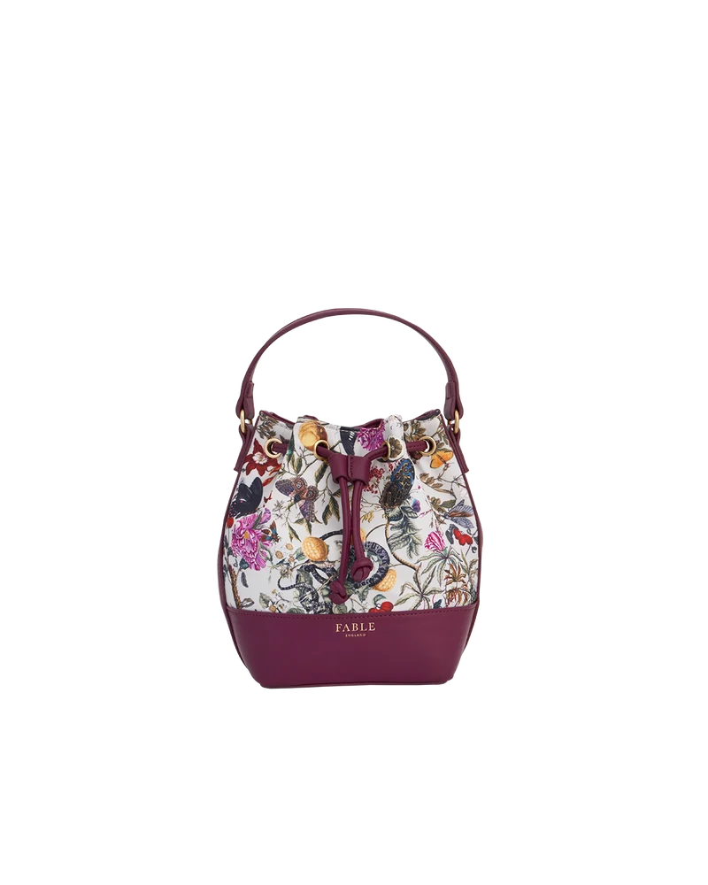 Floral Engravings Plum Bucket Bag