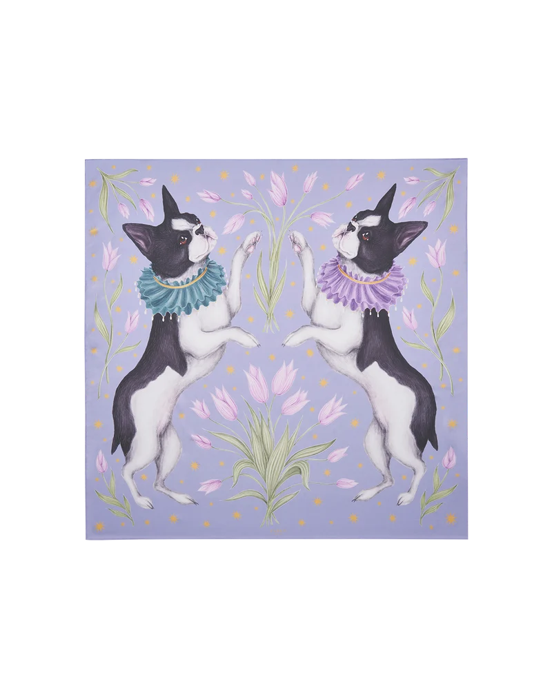 Catherine Rowe Pet Portraits Frenchie Square Scarf in Lavender