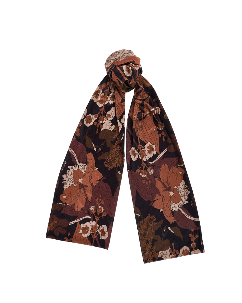 Deco Blooms Velvet Scarf in Black