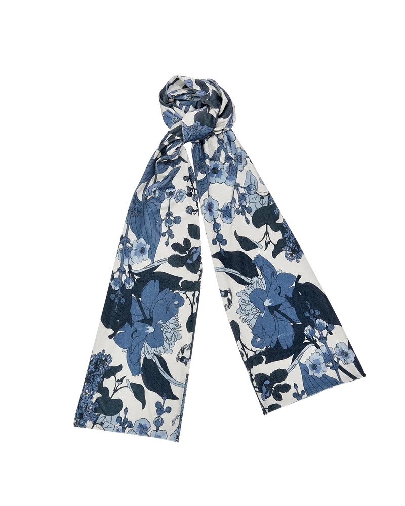Deco Blooms Velvet Scarf in Blue