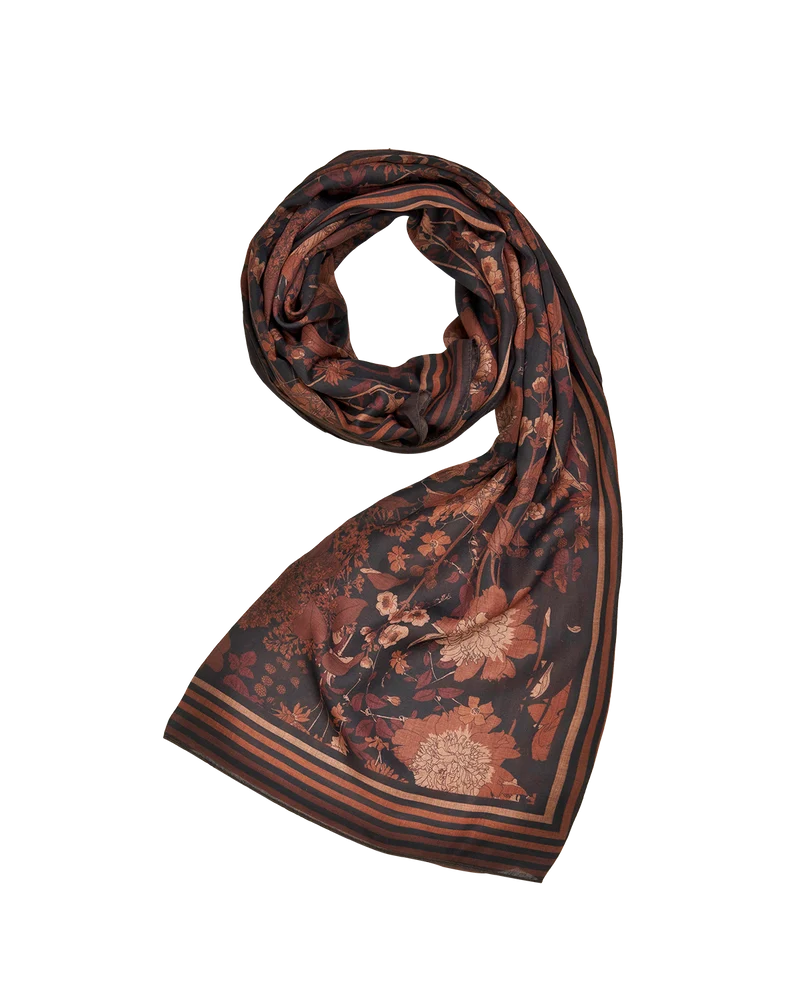 Deco Blooms Lightweight Scarf in Brown