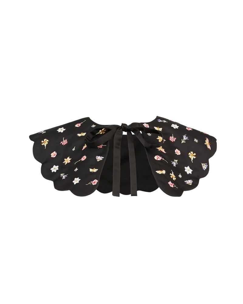 Floral Ditsy Black Satin Embroidered Collar