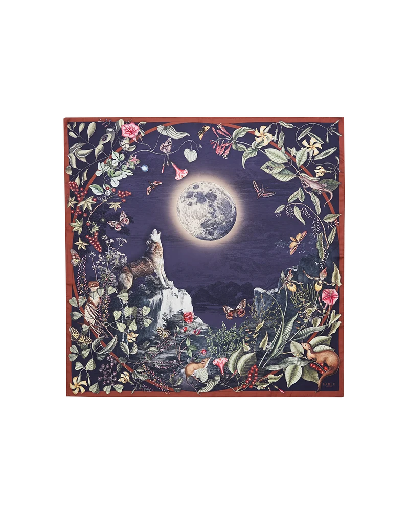 Wolf Garden Narrative Square Scarf in Navy