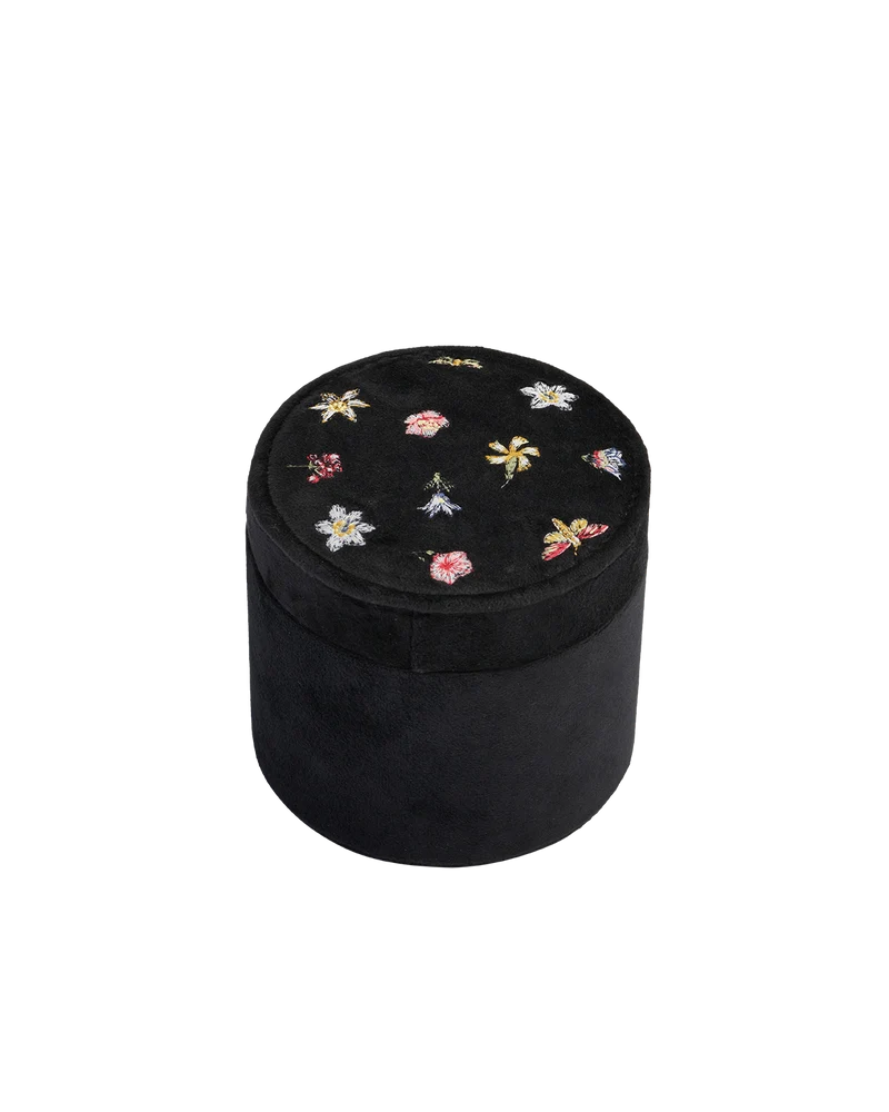 Floral Ditsy Embroidered Black Velvet Jewellery Box