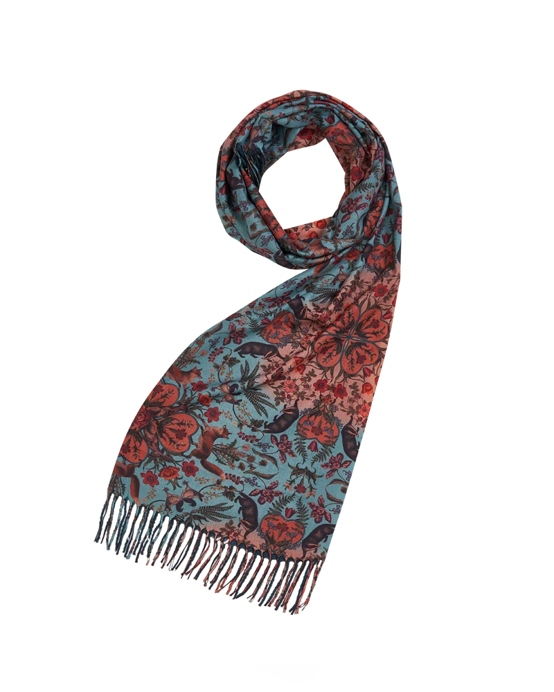 Folksy Fox Tassel Scarf in Teal