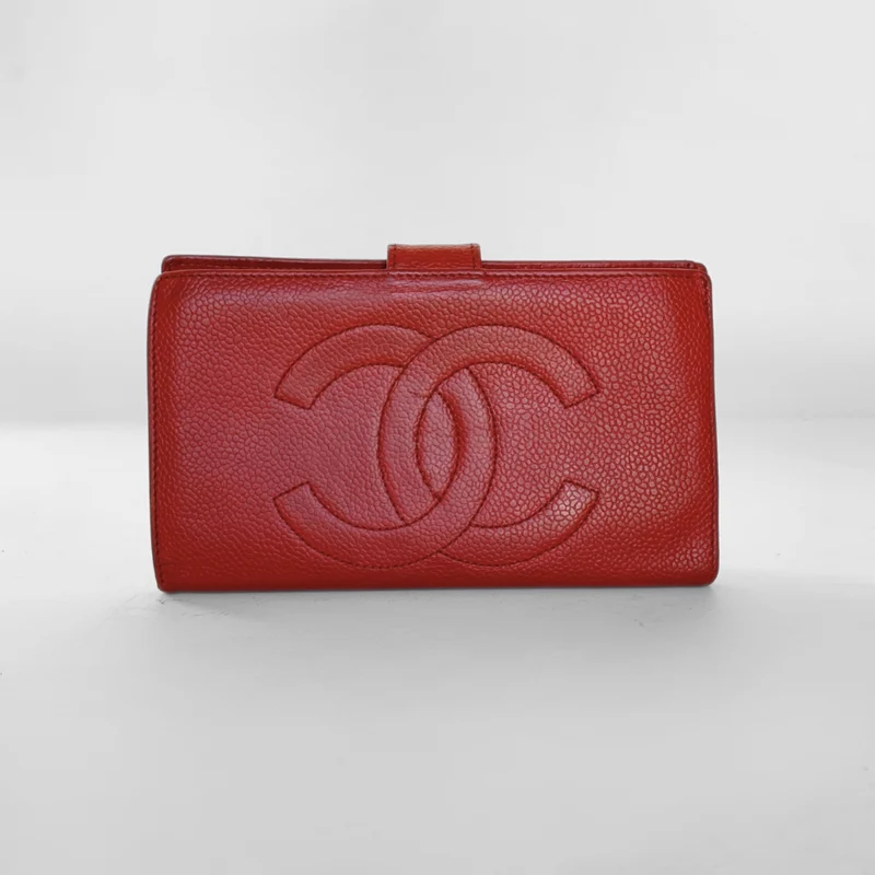 Chanel Portefeuille long français Caviar CC rouge