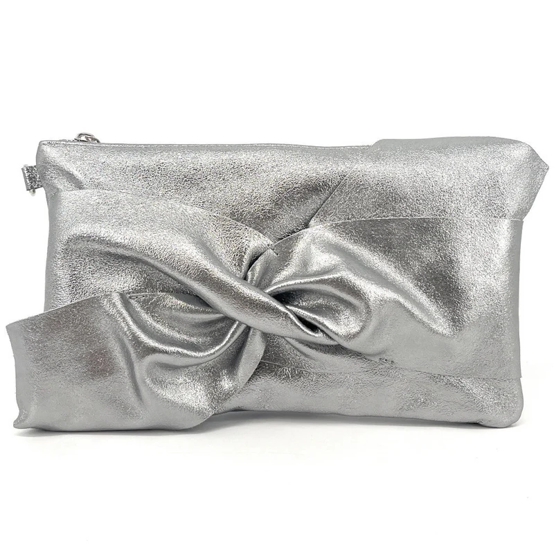 Sac pochette en cuir irisé SHERAZADE Argent moyen