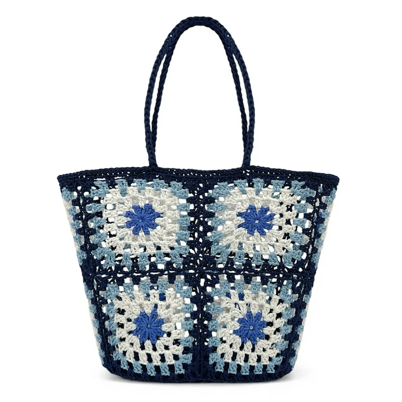 Panier cabas en pur coton GIPSY Bleu denim