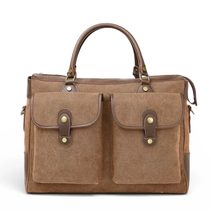 Sac week-end et voyage en cuir et toile AUSTERLITZ Marron camel foncé