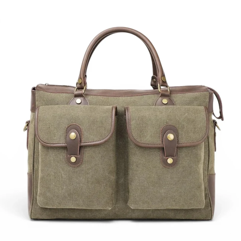 Sac week-end et voyage en cuir et toile AUSTERLITZ Vert olive