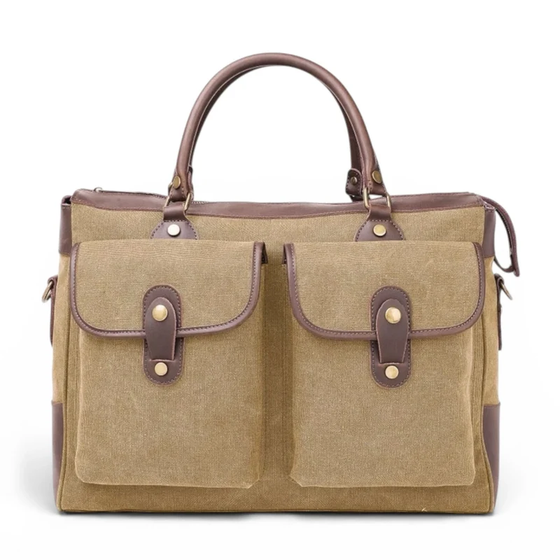 Sac week-end et voyage en cuir et toile AUSTERLITZ Beige foncé