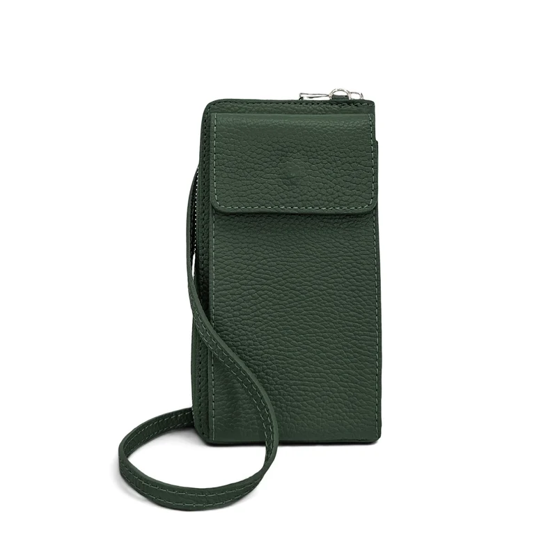 Mini-sac pochette en cuir grainé STREET Vert forêt
