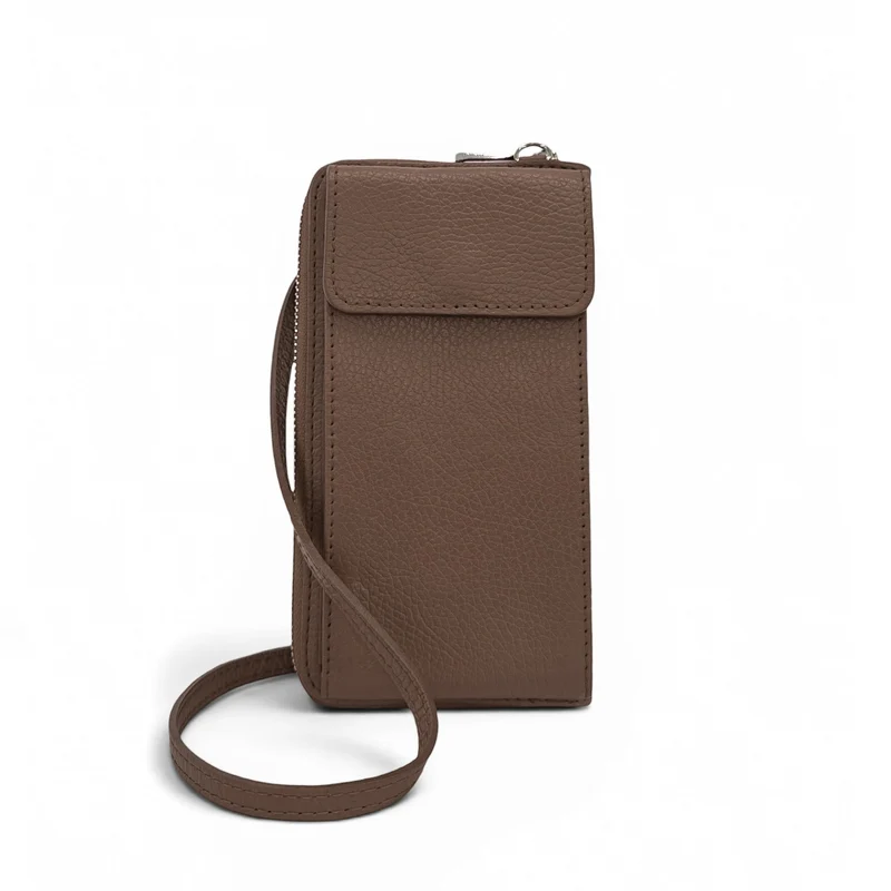 Mini-sac pochette en cuir grainé STREET Marron moka
