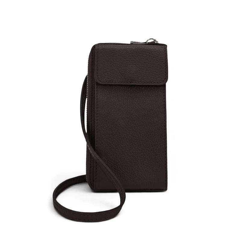 Mini-sac pochette en cuir grainé STREET Marron cacao