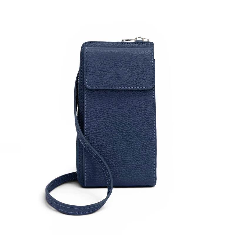 Mini-sac pochette en cuir grainé STREET Bleu profond