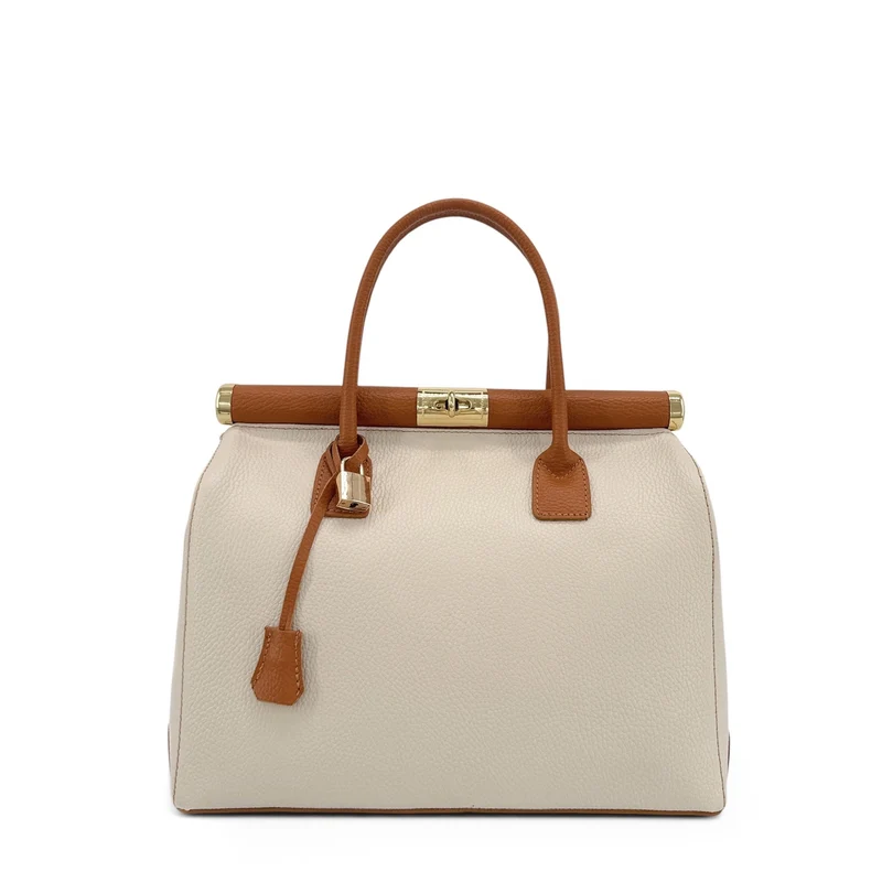 Sac bowling en cuir grainé TROCADERO Beige cognac
