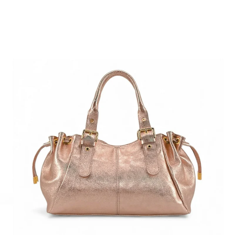 Sac bowling en cuir métallisé PRINCESSE GLOW Rose gold