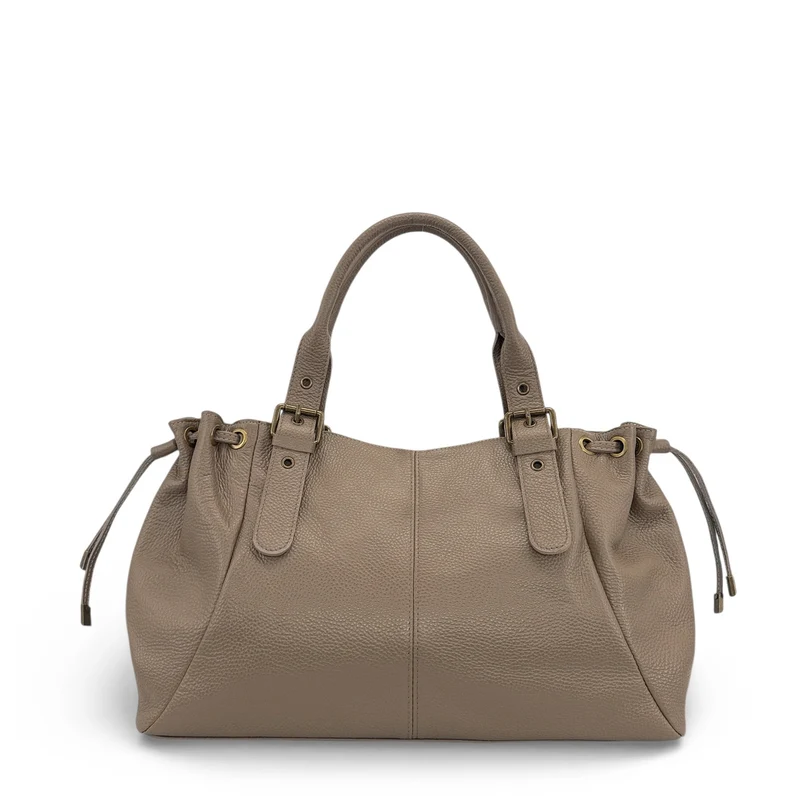 Sac bowling en cuir grainé PRINCESSE XL BRASS Taupe foncé