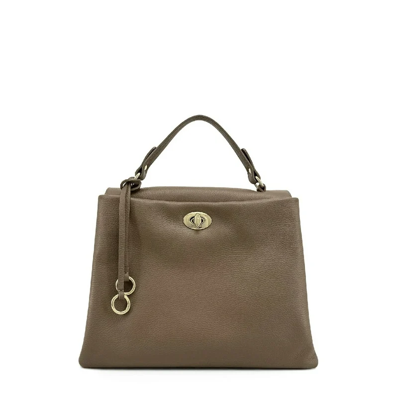 Sac à main en cuir grainé CHELSEA Taupe foncé