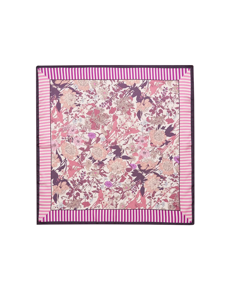 Deco Blooms Candy Stripe Square Scarf in Pink