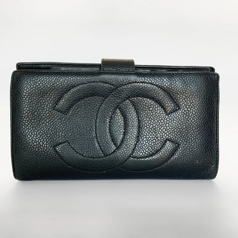 Chanel Portefeuille long français Caviar CC noir