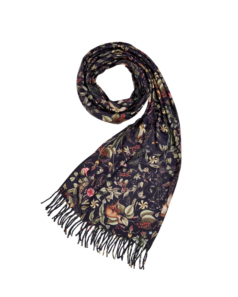 Wolf Garden Tassel Scarf in Navy