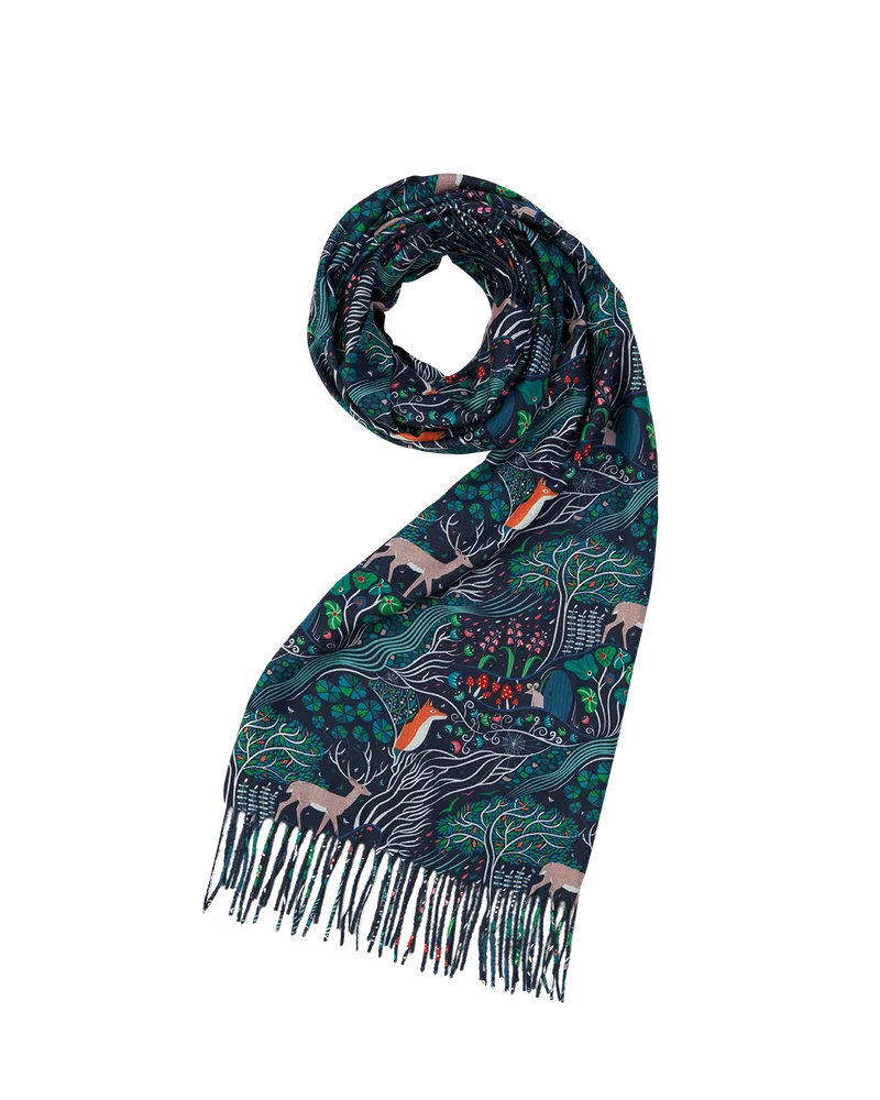 Enchanted Tree Tassel Scarf in Navy