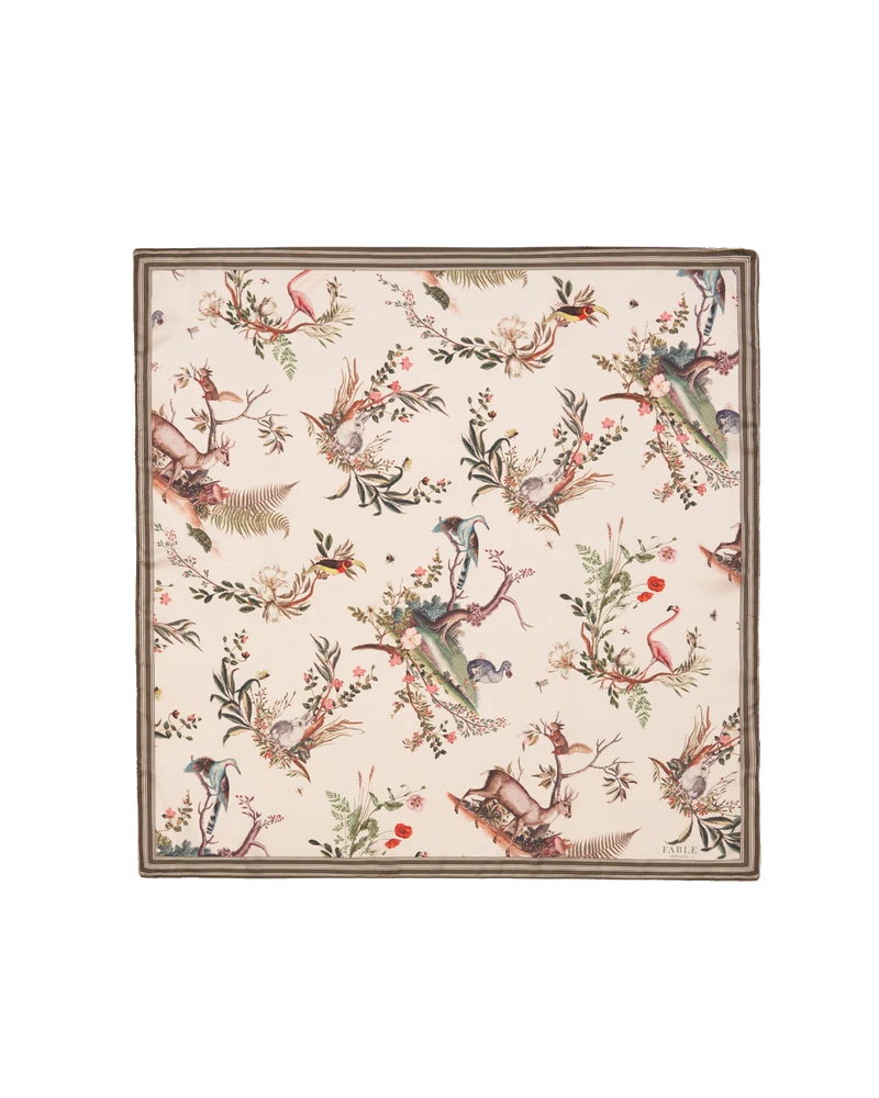 Toile de Jouy Square Scarf in Olive Green