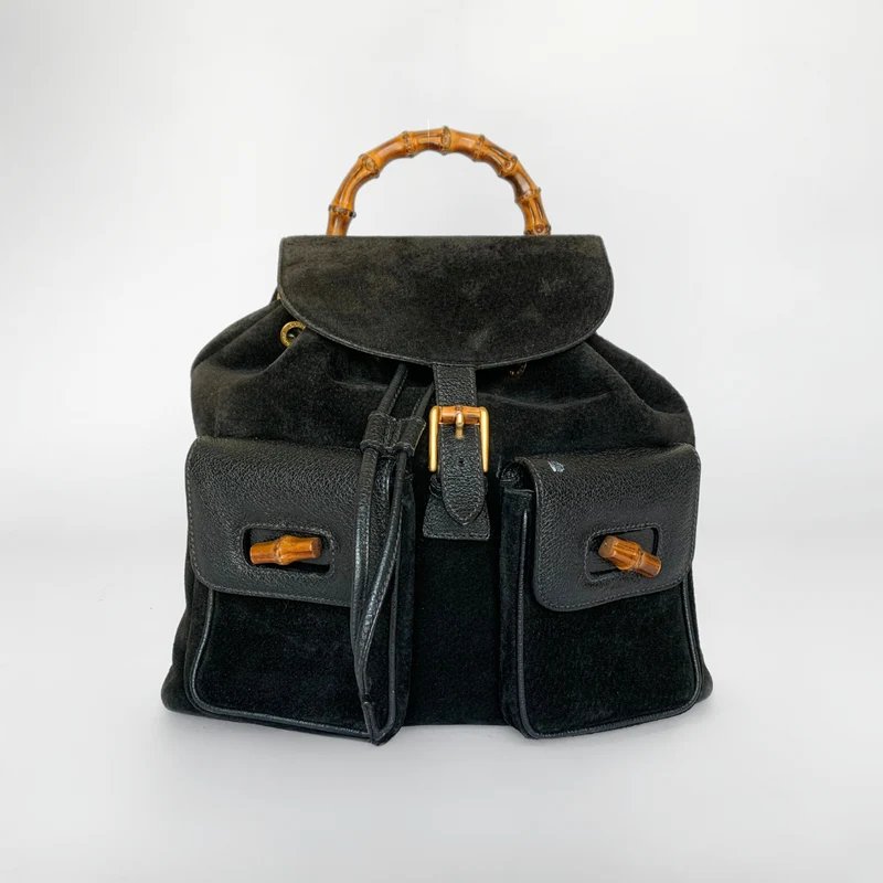 Gucci Grand sac à dos en bambou et cuir suédé