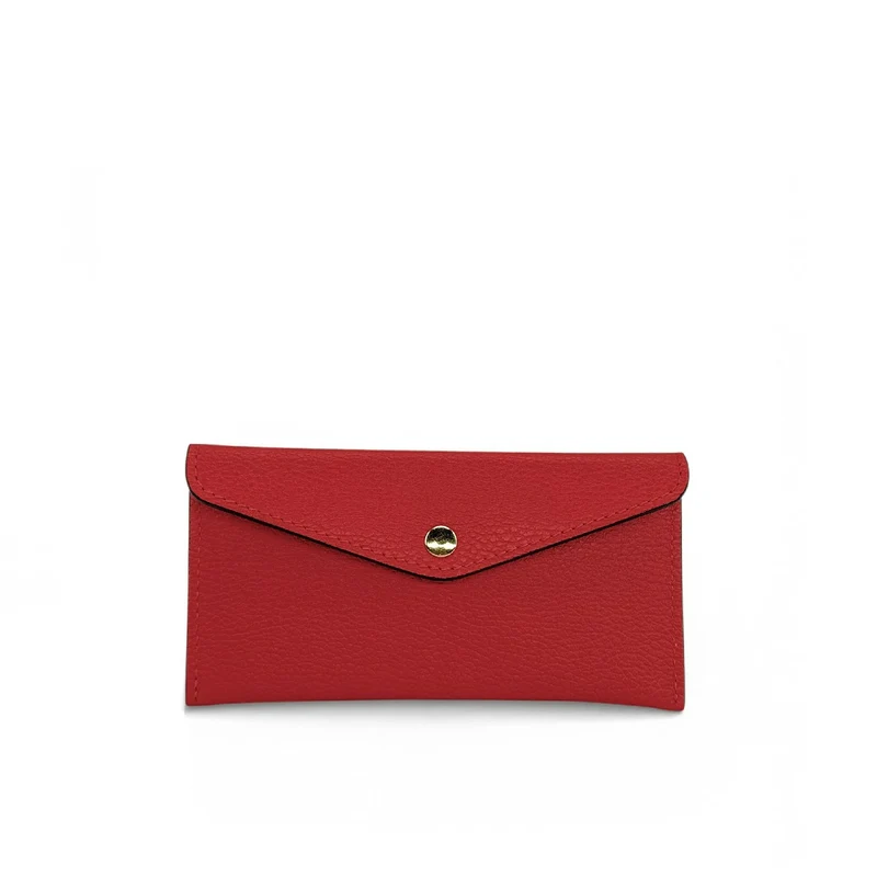 Pochette enveloppe en cuir grainé CLOE Rouge foncé