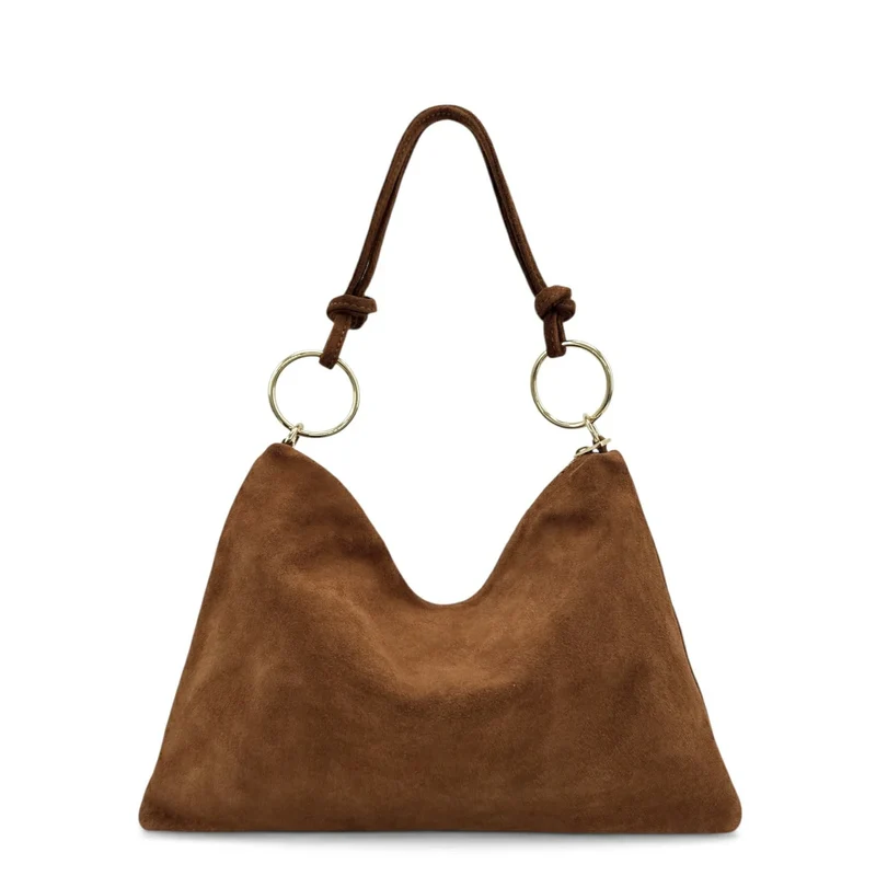 Sac pochette Hobo en daim SOA Marron cannelle