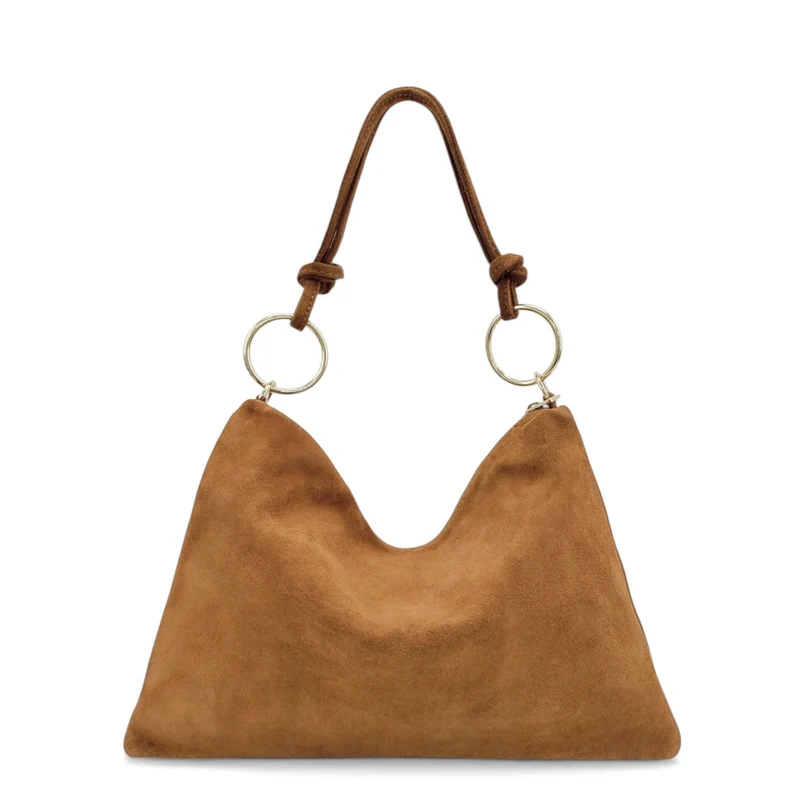 Sac pochette Hobo en daim SOA Marron camel