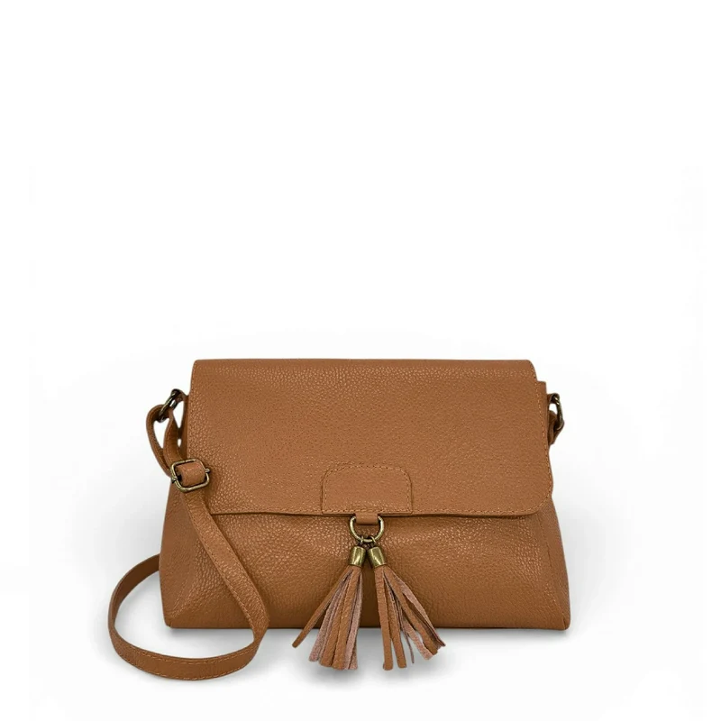 Sac bandoulière en cuir grainé SAIGON Marron camel foncé
