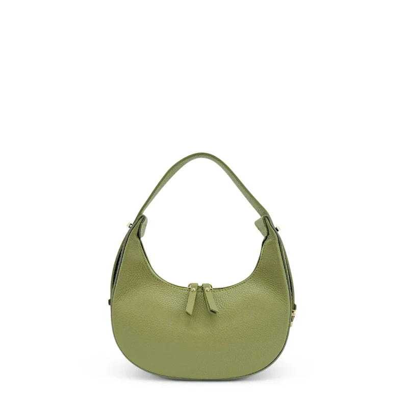 Sac demi-lune en cuir grainé SILOE Vert matcha latte