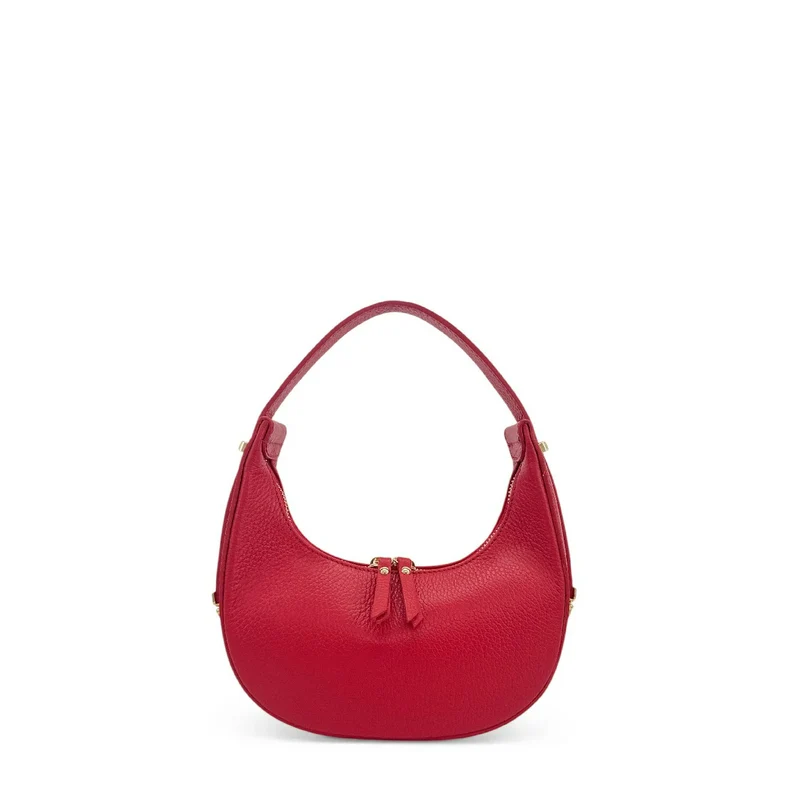 Sac demi-lune en cuir grainé SILOE Rouge garance