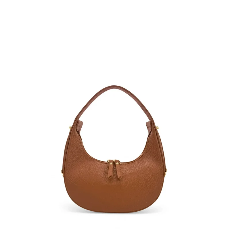 Sac demi-lune en cuir grainé SILOE Marron camel foncé