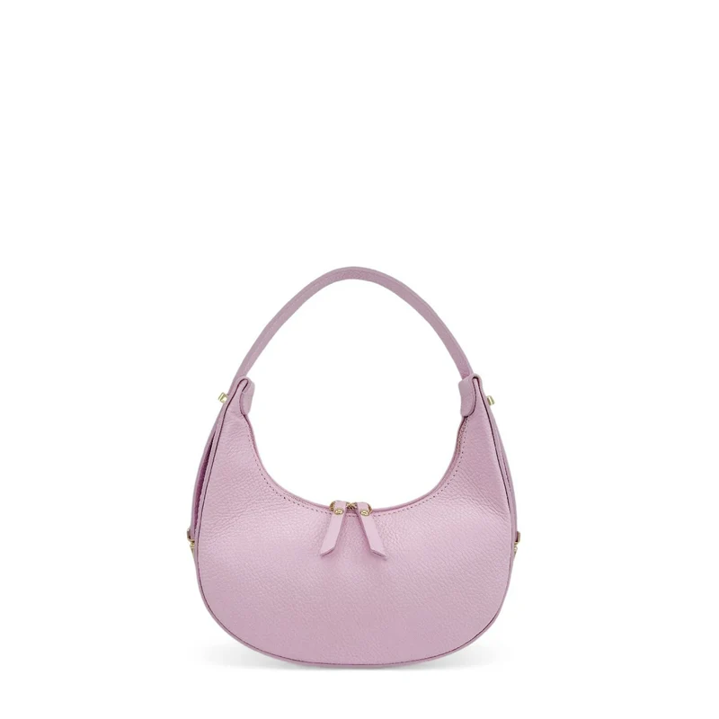 Sac demi-lune en cuir grainé SILOE Rose pastel