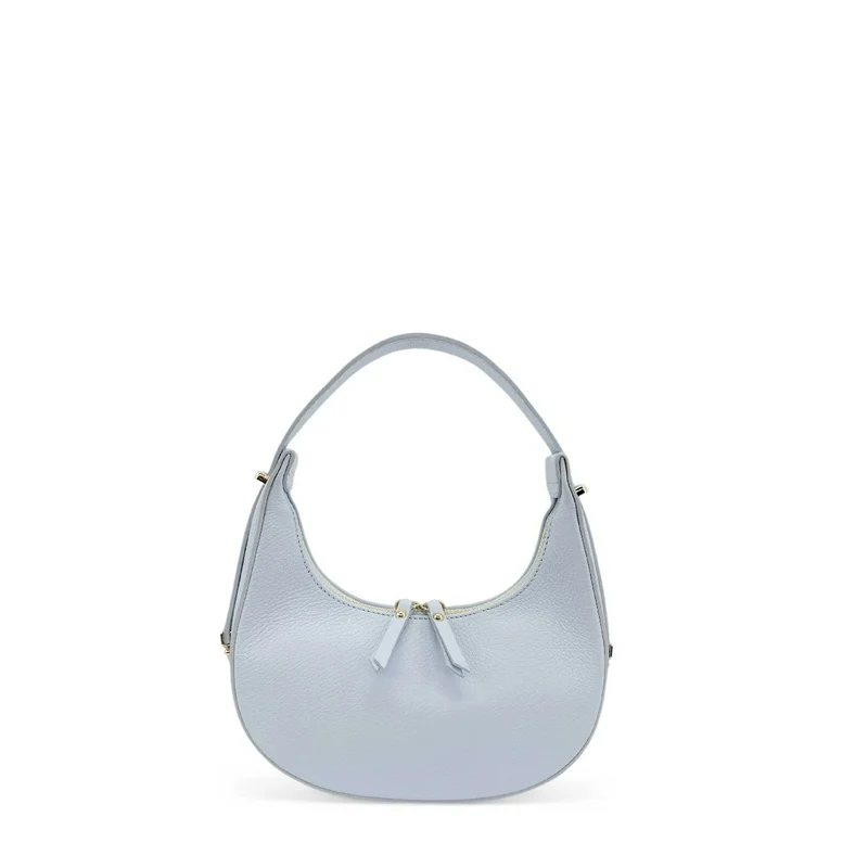 Sac demi-lune en cuir grainé SILOE Bleu pastel