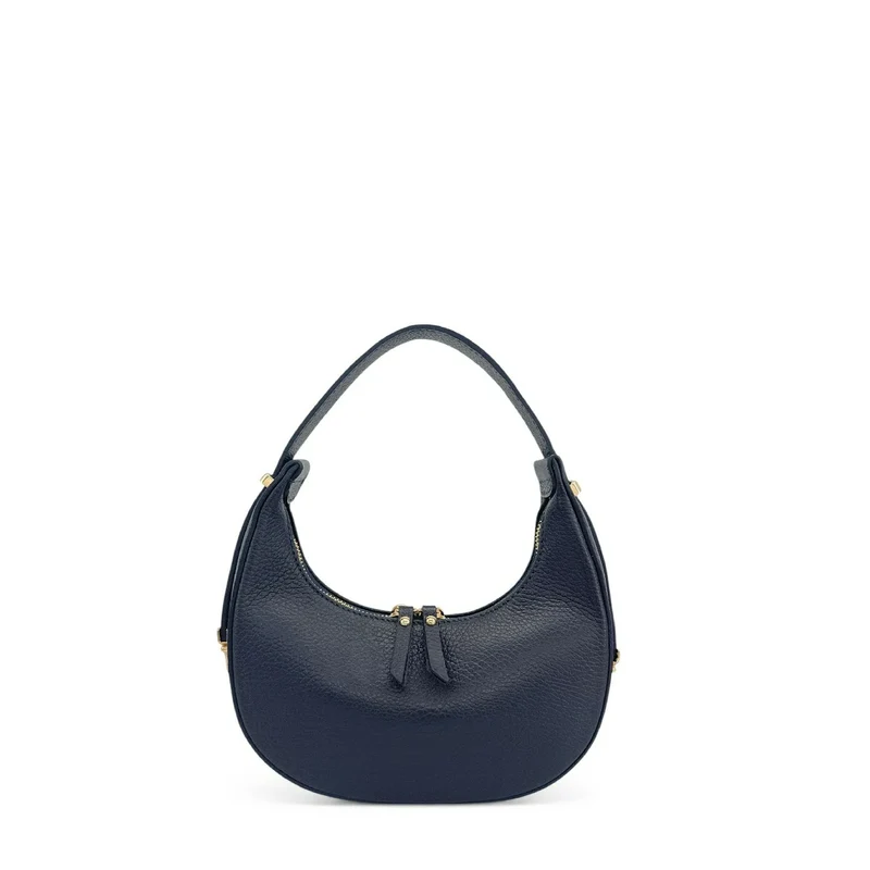 Sac demi-lune en cuir grainé SILOE Bleu marine