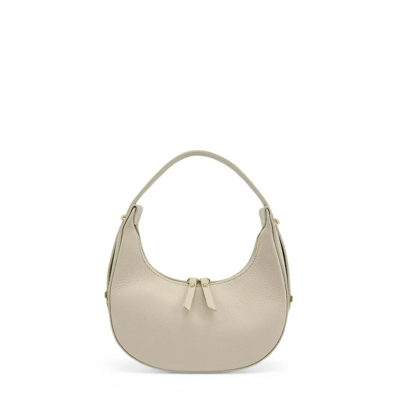 Sac demi-lune en cuir grainé SILOE Beige crème