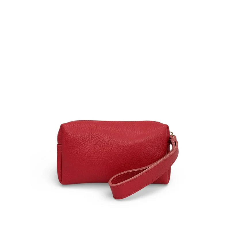 Trousse en cuir grainé ELORA Rouge magenta