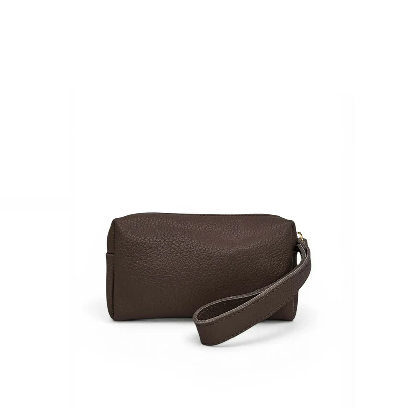 Trousse en cuir grainé ELORA Marron chocolat
