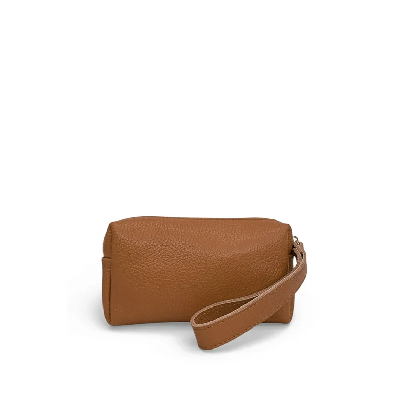 Trousse en cuir grainé ELORA Marron camel foncé
