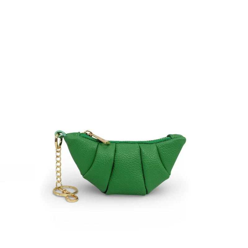 Porte-clés en cuir grainé CROISSANT Vert anglais