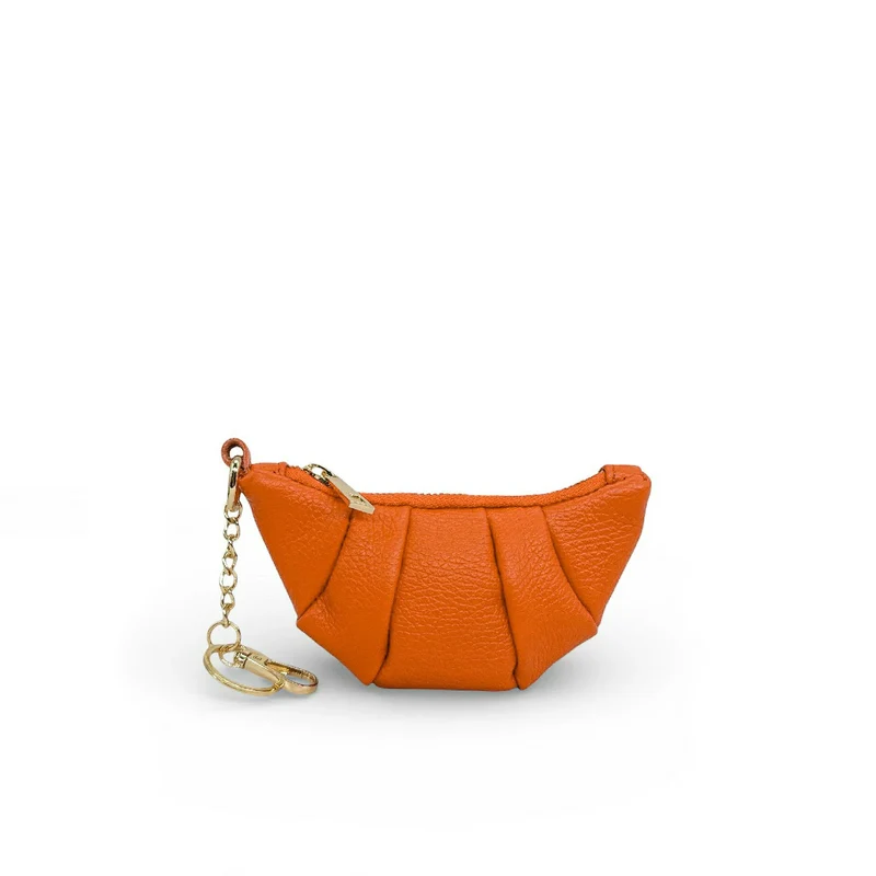 Porte-clés en cuir grainé CROISSANT Orange