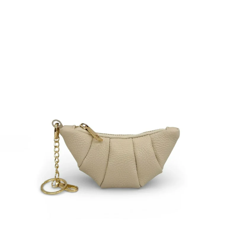 Porte-clés en cuir grainé CROISSANT Beige crème