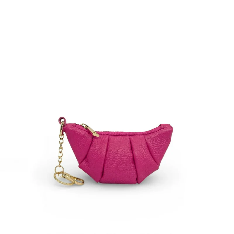 Porte-clés en cuir grainé CROISSANT Rose fuchsia